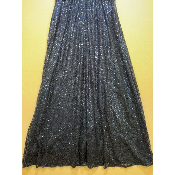 Women's Sequin V Neck Long Bridesmaid Dress Sz 1B Navy Sleeveless - Picture 13 of 13
